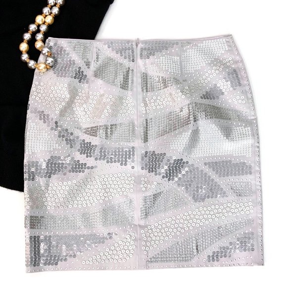 New WHBM Gray Silver Sequin Pencil Skirt Size 8 - Picture 11 of 16